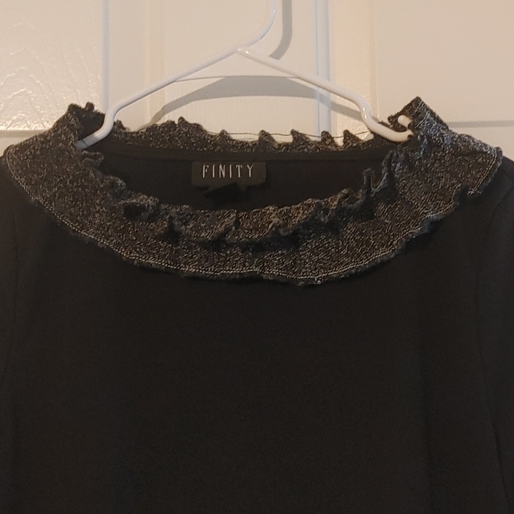 Finity Black Longsleeve Top with Gray Ruffled Neckline Sz Medium Dark Academia - Picture 5 of 6